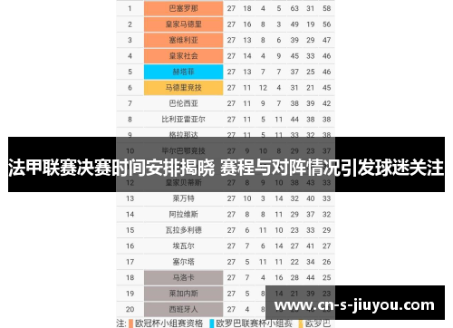 法甲联赛决赛时间安排揭晓 赛程与对阵情况引发球迷关注